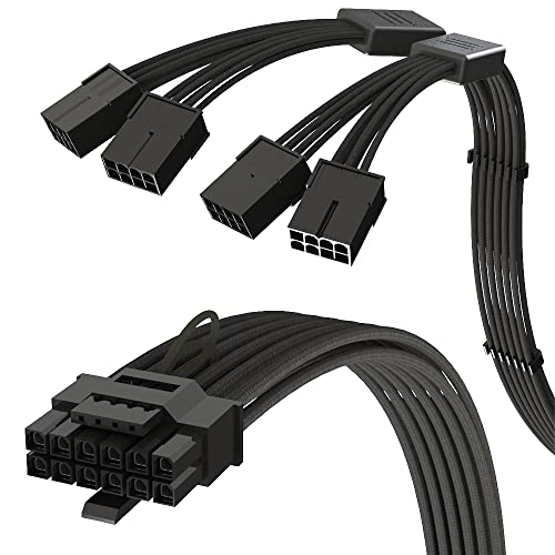LINKUP – PCIE 5.0 4x8-polig auf 12VHPWR (16-polig/12+4) 16AWG ummantelte Hochstrom-Netzteil-Kabelverlängerung – PCIE 4.0-Netzteil – 40 cm (Schwarz) – Alle RTX4000- und RTX3000-FE-GPUs kompatibel