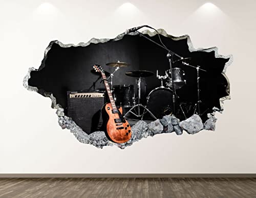 Wandaufkleber Poster Aufkleber 3D Wandbild Wandtattoo Gitarre Wandtattoo Art Decor Smashed Music Band Zimmer Geschenk BL128