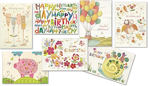 Einmalige Glückwunschkarten zum Geburtstag mit Umschlag - hochwertige Grußkarten von TURNOWSKY (7 Karten)