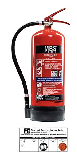 MBS-FIRE 6L Schaumfeuerlöscher - Feuerlöscher für einen sicheren Haushalt - Schaumlöscher mit Manometer inkl. Wandhalterung - inkl. Plakette, nach DIN EN 3, 27A 183B = 9LE