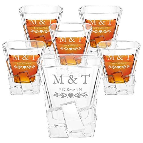 Maverton 6er Whiskygläser Set mit Gravur - 330ml personalisiert - edles Kristallglas - zum Hochzeitstag - zur Hochzeit - für Paar - Whisky Gläser Set mit luxuriösem Design - Herz