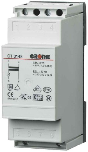 Grothe 1512010 Grot Klingeltransformator GT 3148 8V 1,0A Klingel Transformator 8 V AC, 1 A