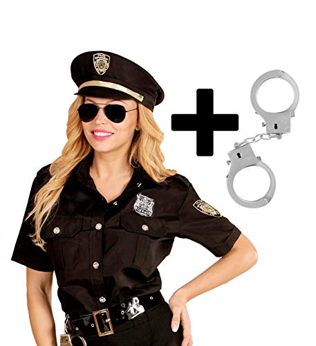 shoperama Damen Kostüm Police Officer Bluse + Mütze + gratis Handschellen Cop Polizistin JAG, Größe:XL