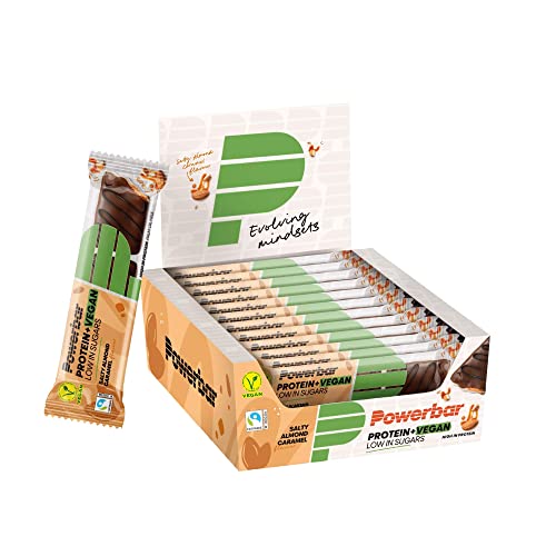 Powerbar Protein Plus Low Sugar Vegan Salty Almond Caramel 12x42g - High Protein Low Sugar Vegan Riegel