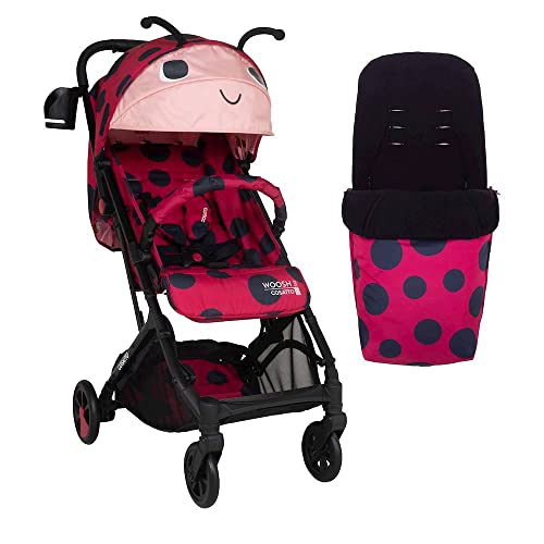 Cosatto Woosh 3 Kinderwagen und Fußsack, leichter Kinderwagen von Geburt an bis 25 kg, einhändig faltbar, kompakt, Teleskopgriff, extra großer Einkaufskorb, Getränkehalter und Regenschutz (Lovebug)