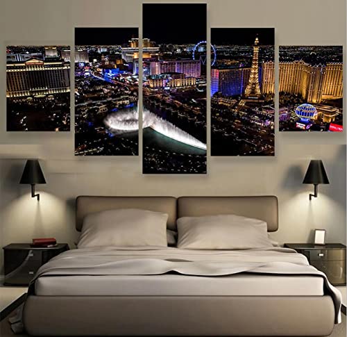 baozge 5 Leinwand Las Vegas City Painting Wohnzimmer Modern Wandkunst Bilder-(No_Frame)_Size_B