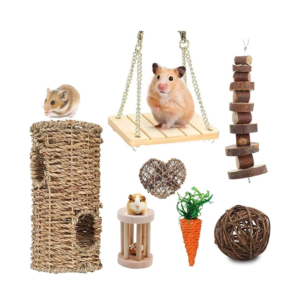 6/7 Pack Guinea Pig Spielzeug Set, Natürliche Apple Holz Kaninchen Ratte Hase Chinchillas Hamster Kauen Spielzeug, Holz Übung Zubehör (One Size,F 7 Pack)