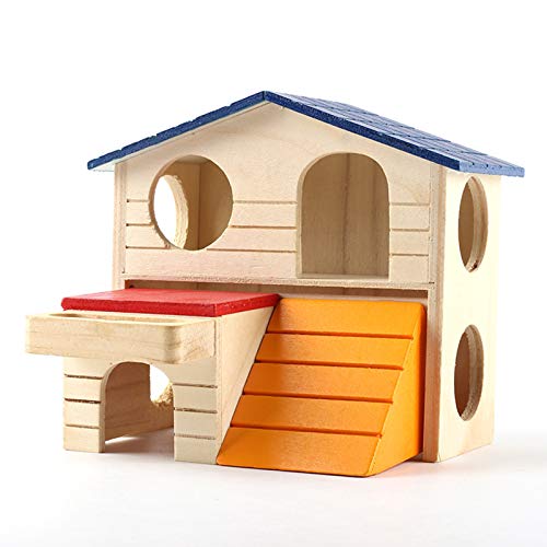 Petyoung Haustier Kleintier Versteck Käfig Zubehör Hamster Haus Deluxe Zwei Schichten Holzhütte Spielen Spielzeug für Kleintier Mäuse