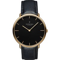 Nordgreen Native skandinavische Uhr in Gold mit schwarzem Ziffernblatt und austauschbarem 36mm Leder Armband Schwarz 16048