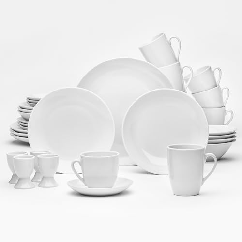 van Well Ronda Geschirrset für 4 Personen – 32-teiliges klassisches Porzellan Kombi-Service in Weiß – Geschirr Set mit runder Form, weiß für die perfekte gedeckte Tafel
