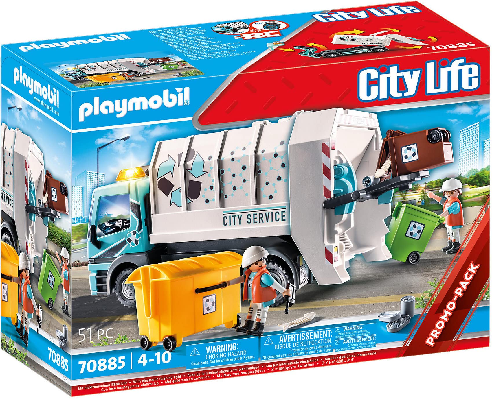 PLAYMOBIL City Life 70885 Müllfahrzeug mit Blinklicht, RC-fähig, Spielzeug für Kinder ab 4 Jahren