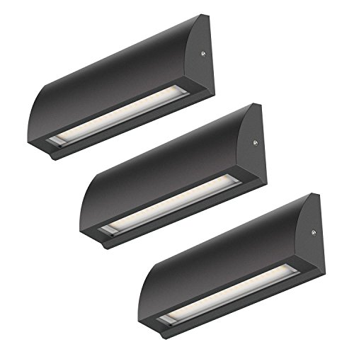 ledscom.de LED Strahler Segin Treppenlicht für innen und außen, flach, Aufbau, schwarz, warm-weiß, 400lm, 3 STK.