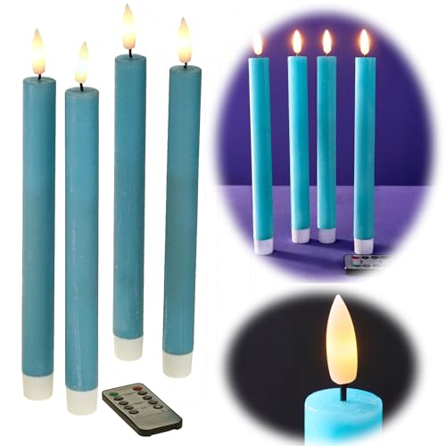LS-LebenStil 3D Stabkerze Blau 24,5cm Echtwachs 4´er Set Timer bewegliche Kerzen Flamme
