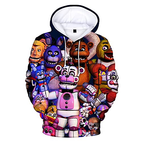 FNAF Hoodie Five Nights Spiel Kostüm Hoodies 3D Gedruckt Pullover Sweartshirt Lose Mode Langarm Kapuzenoberteil für Erwachsene Jungen Mädchen, Typec, L