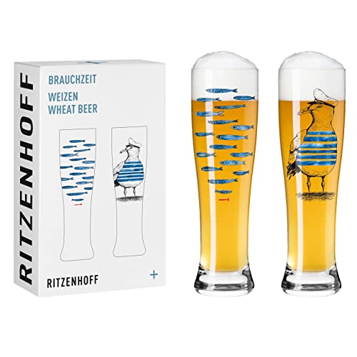 Ritzenhoff 3481007 Weizenbierglas 500 ml – 2er Set – Serie Brauchzeit Set Nr. 7 – 2 Stück mit mehrfarbigem Digitaldruck
