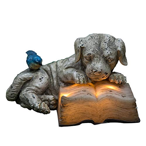 Ivy Home Schule Kunstharz Solar Power Outdoor Statuen, Hund, ein Buch lesen