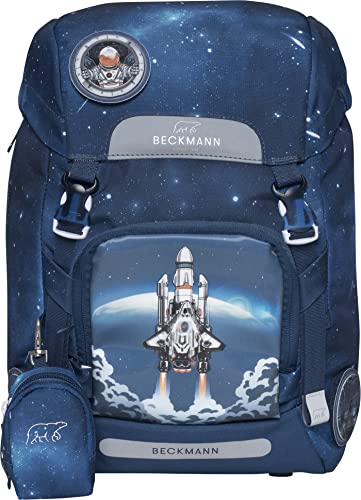 BECKMANN, Schulrucksack Classic Space Mission, Grundschule, 1. Klasse, ergonomisch, inkl. Regenüberzug, 22L, Blue