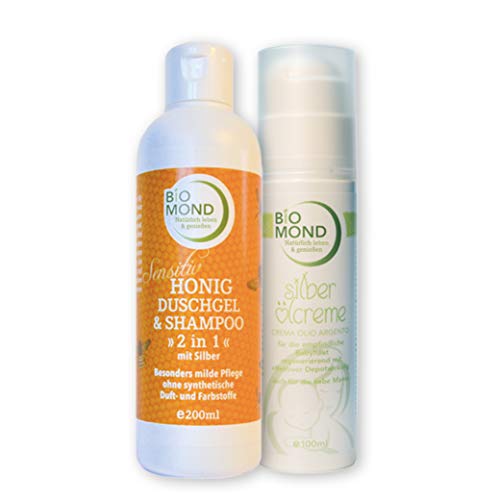 Spar-Pflegeset BIOMOND BIO Silber Ölcreme Hautpflege 100 ml/Bio Honig Shampoo & Duschgel mit Silber 200 ml
