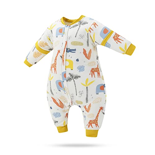 SONARIN Baby Schlafsack mit Füßen und Abnehmbare Ärmel,100% Baumwolle Babyschlafsack Weich und Warm Kinderschlafsack Winter für Kleinkinder Kinder 3 Monate bis 7 Jahre alt(Giraffe)