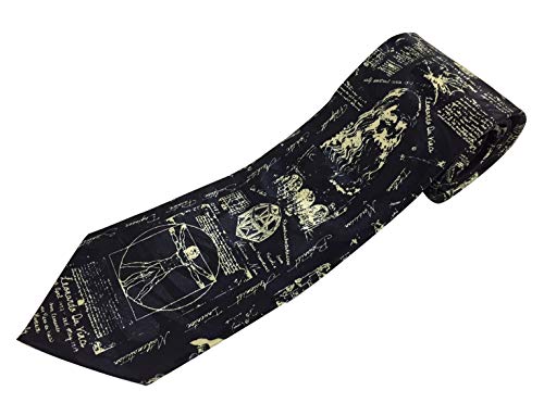 TIE Leonardo Da Vinci Zeichnungen auf Navy Blau Polyester Krawatte (ts-784)