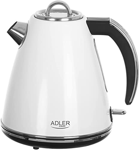 Adler AD 1343 Elektrischer Wasserkocher aus Metall 1,5 L 2200W Retro Design Strix Sicherheitskontrollsystem Wasserstandsanzeige Edelstahlgehäuse 360° Basis (Grau)