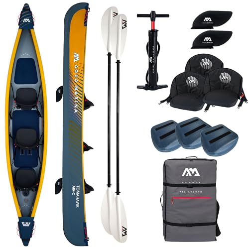 Campsup Aqua Marina kajak aufblasbar | Inflatable 2 Personen Kayak Tomahawk AIR-C 2023 + 2 x KP-1 | 478x88 cm | Technologie: Drop Stitch