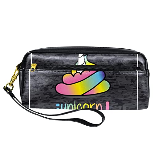 Einhorn Poop Lustiges Federmäppchen Stifttasche Tasche PU Leder Schreibwaren Tasche mit Reißverschluss für Jungen Mädchen Schule & Bürobedarf