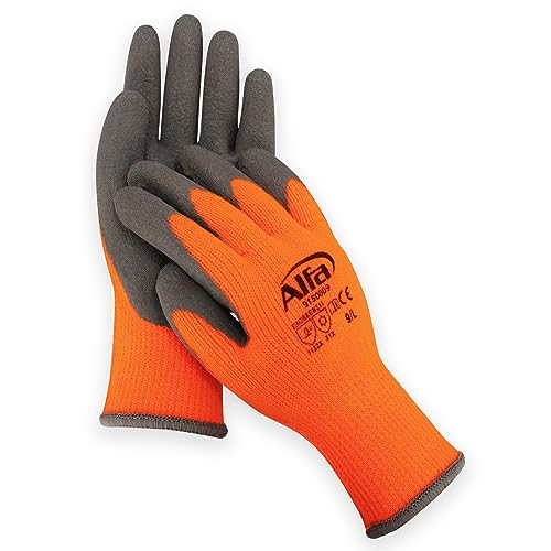 Alfa 12 Paar Arbeitshandschuh Winter Grip Gr.8 (M) Profi-Qualität schützt vor Kälte, Flüssigkeitsdicht, atmungsaktiv, EN 511, orange/schwarz