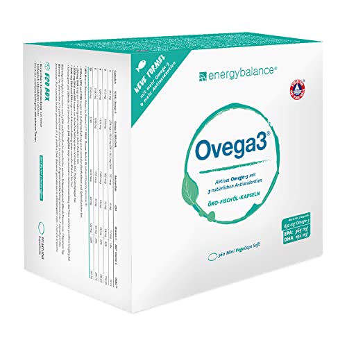 EnergyBalance Ovega3 360 Omega-3 Fischöl-Kapseln mit 3 natürlichen Antioxidantien - Astaxanthin, Coenzym Q10 & Vitamin C - Hochdosiert und Schadstofffrei - Markenqualität aus der Schweiz - 1x220g