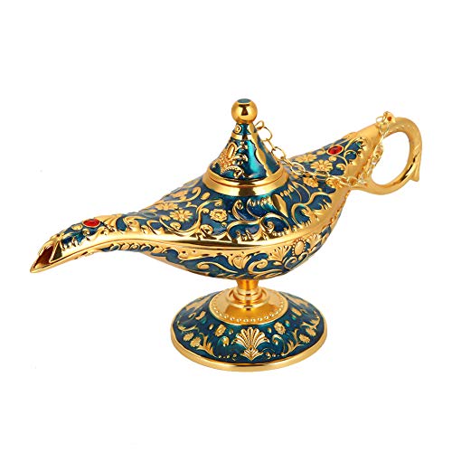 Vintage Collectable seltene Legende Aladdin Magic Genie Lampen Weihrauch Brenner Aladdin Wunderlampe Öllampe Arabische Genie Lampe Genie Licht für Home Table Dekoration & Geschenk(Transparentes Blau)