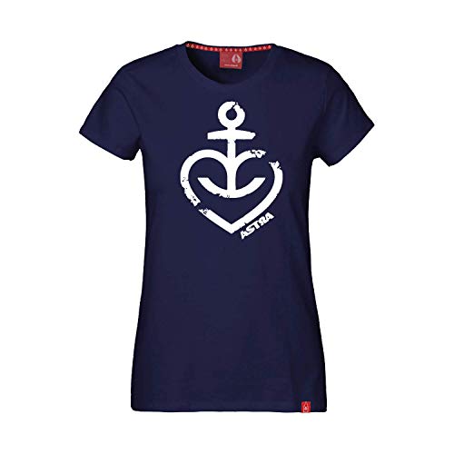 ASTRA Damen T-Shirt Herzanker weiß, Navy-blau, Damen-Bekleidung, Bier zum Anziehen als T-Shirt Print, mit dem typischen Herz-Anker, Geschenk-Idee für Frauen (XL)