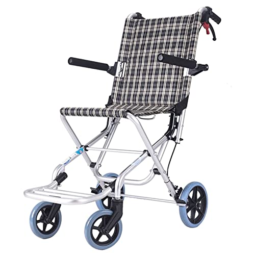Rollstuhl Faltbarer Transportstuhl für Erwachsene mit Fußstützen, 8-Zoll-Rädern, Armlehnen in voller Länge, wegschwenkbar für Reisen und Aufbewahrung – Belastung 75 kg Reisen Wheelchair