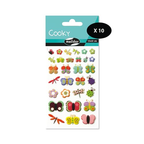 Maildor 560388Cpack – ein Beutel mit 3D-Aufklebern Cooky, 1 Bogen 7,5 x 12 cm, Libellen (30 Aufkleber) – 10 Stück