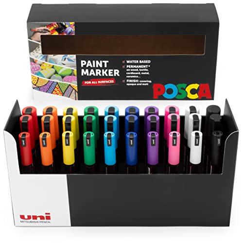 POSCA - PC-5M / PC-3M / PC-1MR - Lackmarker Kunststifte - Schreibtischset mit 30 Farben