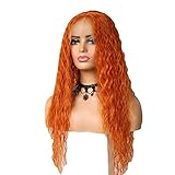 Orange Lace Front Perücken Lang Gelockt Kleberlos Naturwelle Synthetisch Hitzebeständig Faser Perücke Vorgezupft Mit Babyhaar Perücke