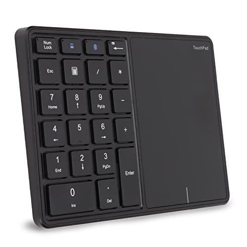 Kabelloser 2,4-G-Ziffernblock mit Touchpad, Tragbarer Bluetooth-Nummernblock mit 22 Tasten, Wiederaufladbare USB-C-Nummerntastatur für die Finanzbuchhaltung(Schwarz)