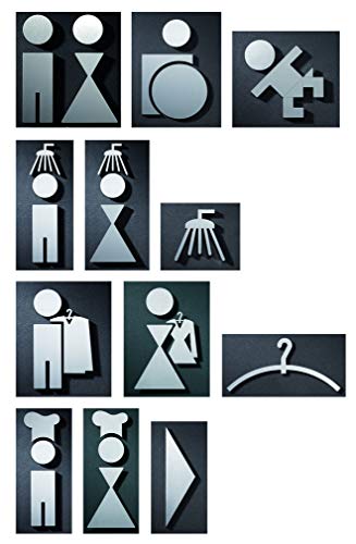 PHOS Edelstahl Design, P0101, WC Piktogramm Herren und Damen, Edelstahl gebürstet, 11 cm Höhe, selbstklebend, Türschild, Hinweis, Aufkleber, Symbol-Schild Mann Frau, Toilette, Klo, Restroom, Toilet