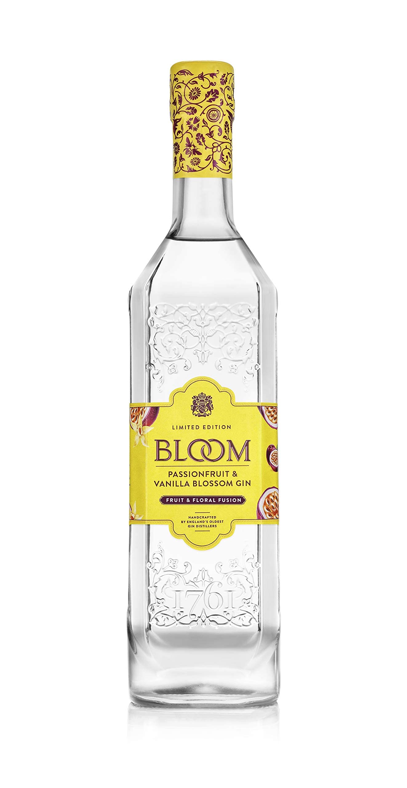 BLOOM Passionfruit Vanilla Blossom Gin - Ein fruchtig, frischer London Dry Gin mit cremigen Vanilleblüten und erfrischender Passionsfrucht, kreiert von Joanne Moore (1 x 0.7l)