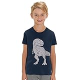 Kinder T-Shirt aus Biobaumwolle mit Dinosaurier Glitzer Motiv, Size:122/128, Dino:Raspberry-Dino Hot Pink
