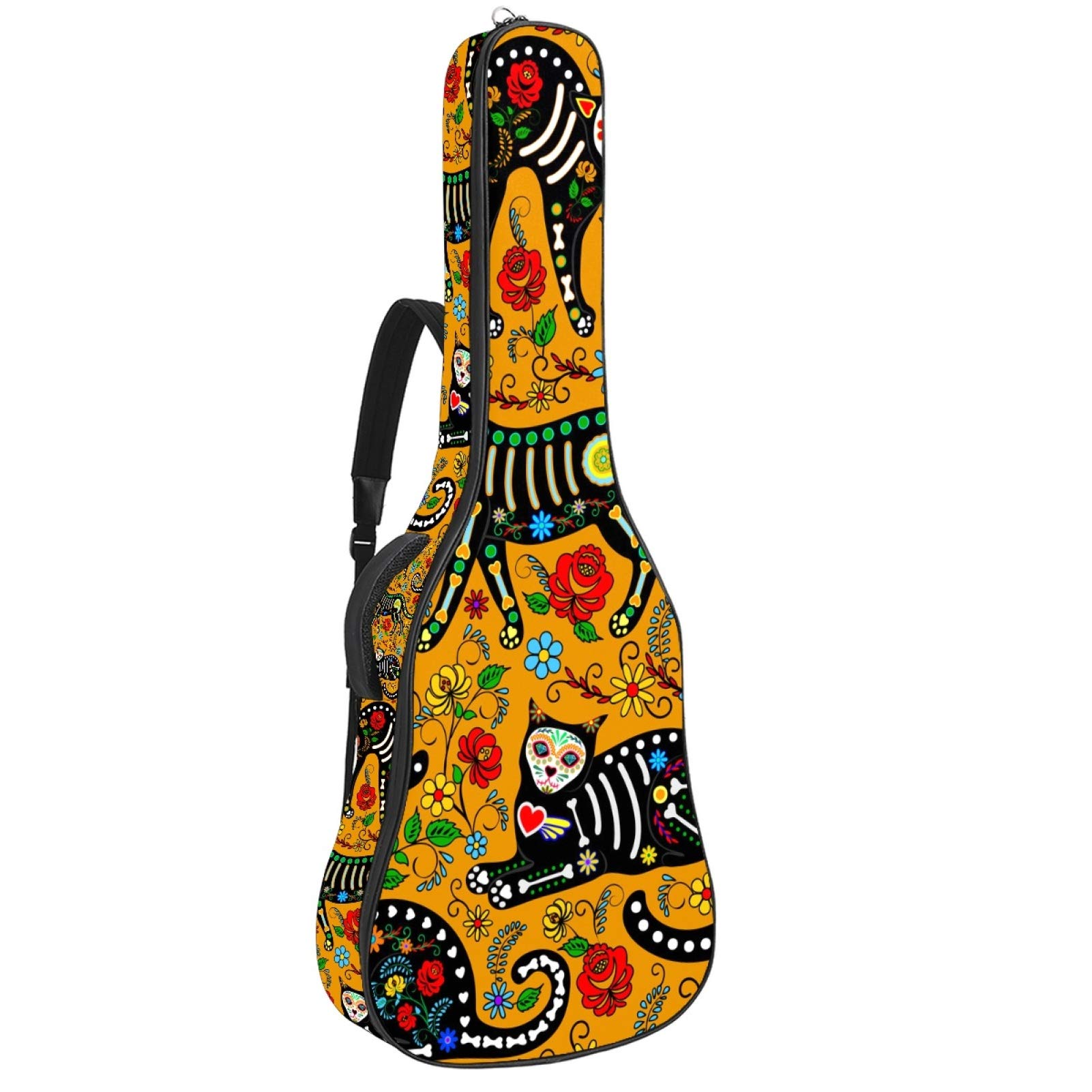 Gitarrentasche mit Reißverschluss, wasserdicht, weich, für Bassgitarre, Akustik- und klassische Folk-Gitarre, Katze mit Blumen