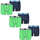 PUMA 6 er Pack Boxer Boxershorts Jungen Kinder Unterhose Unterwäsche, Farbe:686 - Green/Blue, Bekleidung:140
