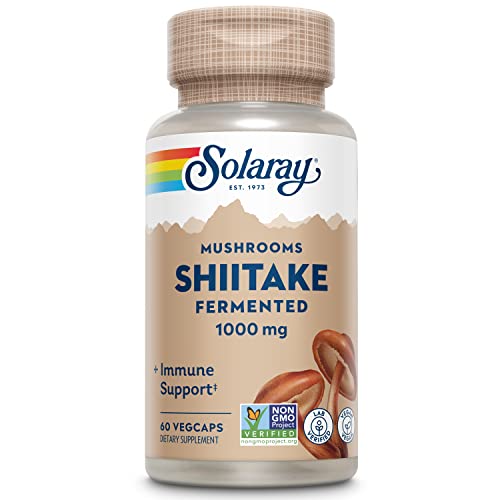 SOLARAY Shiitake fermentiert | 500mg pro Kapsel | 60 vegetarische Kapseln | vegan | laborgeprüft | ohne Gentechnik | ohne unerwünschte Zusatzstoffe | Nahrungsergänzungsmittel mit Shiitake