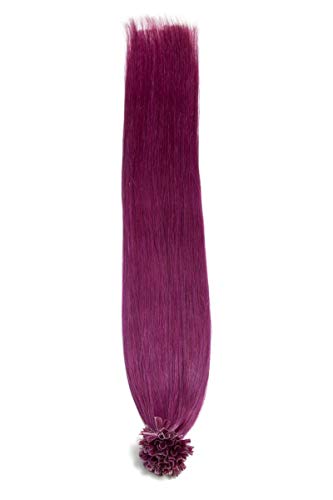 Violette Bonding Extensions aus 100% Remy Echthaar - 50x 1g 60cm Glatte Strähnen - Lange Haare mit Keratin Bondings U-Tip als Haarverlängerung und Haarverdichtung in der Farbe #violet