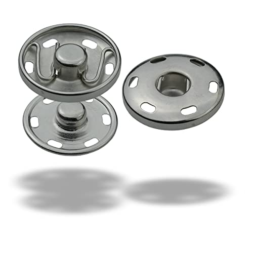 S-Feder Druckknöpfe zum Annähen wählbar in 8 Größen, rostfrei und nickelfrei, Grundmaterial Messing, in der Farbe Silber (50 Stück - 19 mm)