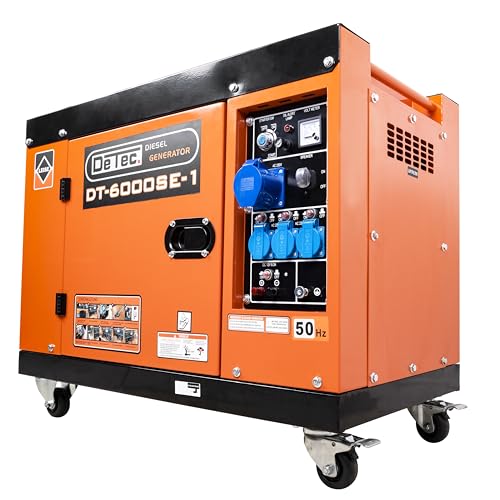 DeTec. DT-6000SE-1-1-Phasen Diesel Stromgenerator Stromerzeuger 230V 5500W Notstromaggregat mit Rollen