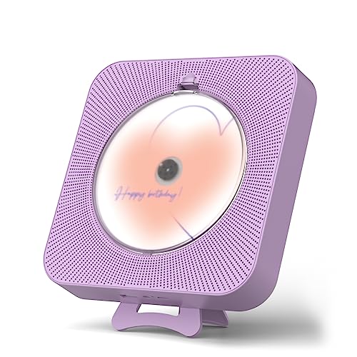Yintiny Niedlicher violetter CD-Player mit Bluetooth 5.0, wiederaufladbarer Musik-Player für Heimdekoration, tragbarer lieblicher Musik-Player, Fernbedienung, unterstützt AUX-in-Kabel und USB
