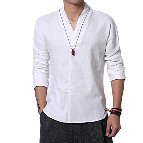 G-LIKE Herren Damen T-Shirt Hemd - Tradionelle Chinesische Kleidung Kampfkunst Kung Fu Qigong Wing Chun V-Kragen Uniform (Weiβ, M)