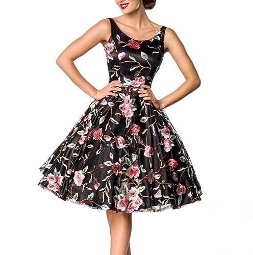 Belsira Retro Flower Dress Dark Mittellanges Kleid schwarz XL