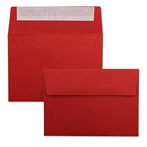 1000x Briefumschläge Leuchtend Rot DIN C6 Format 114 x 162 mm - Haftklebung - Kuverts ohne Fenster - Weihnachten, Grußkarten & Einladungen - Für A6 & A4 Papier