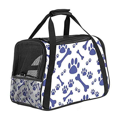 Haustier-Transporttasche für Hunde, Pfotenabdrücke und Knochen, weiche Seiten, für Katzen, Hunde, Welpen, bequem, tragbar, faltbar, für Fluggesellschaften zugelassen